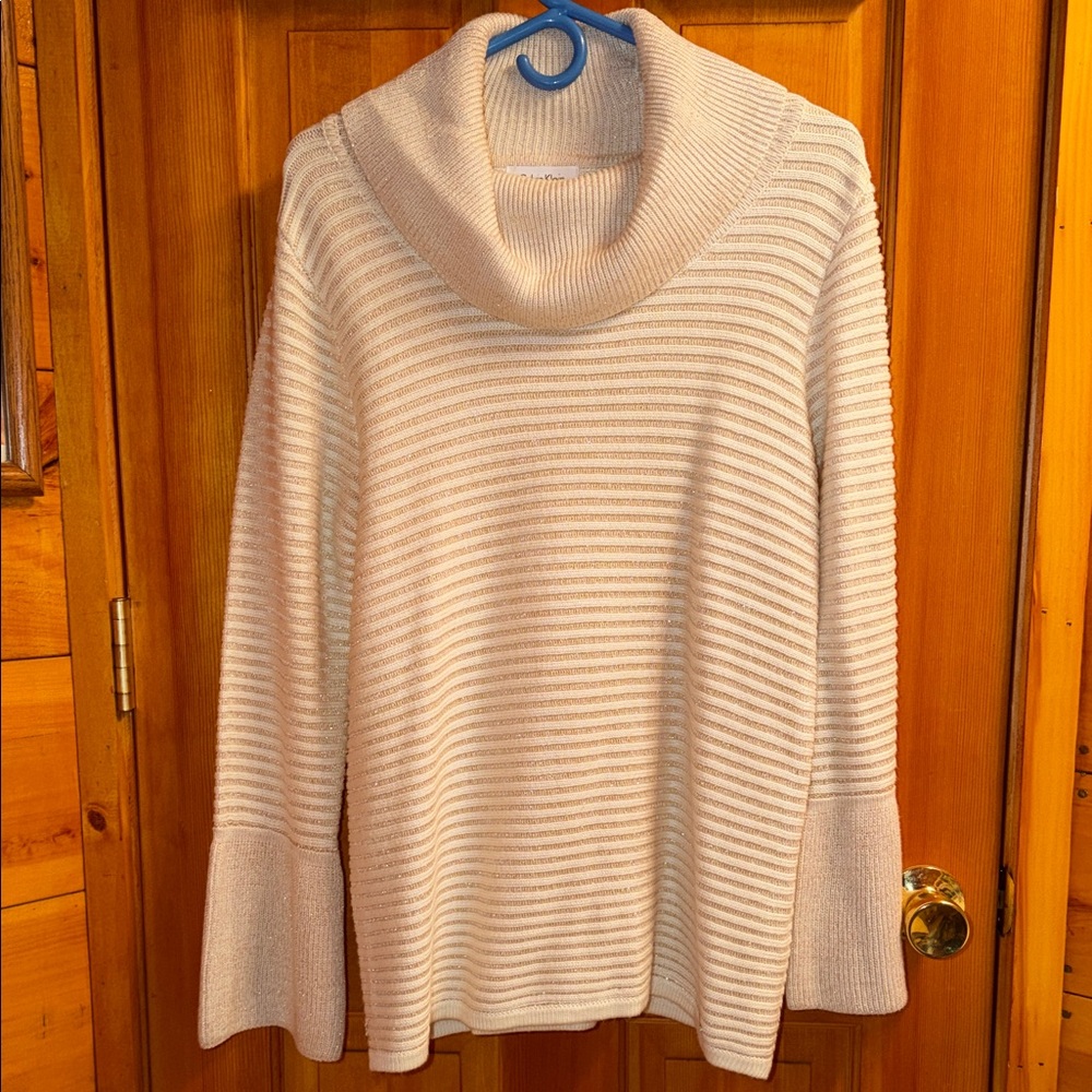 Calvin Klein Cream Ribbed Turtleneck Sweater